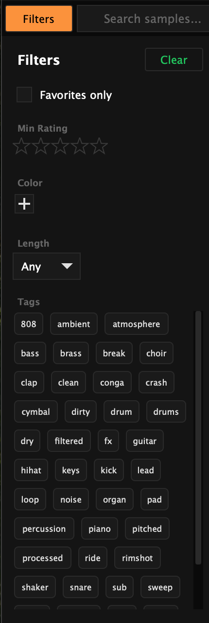 Fast sample browsing — filter panel