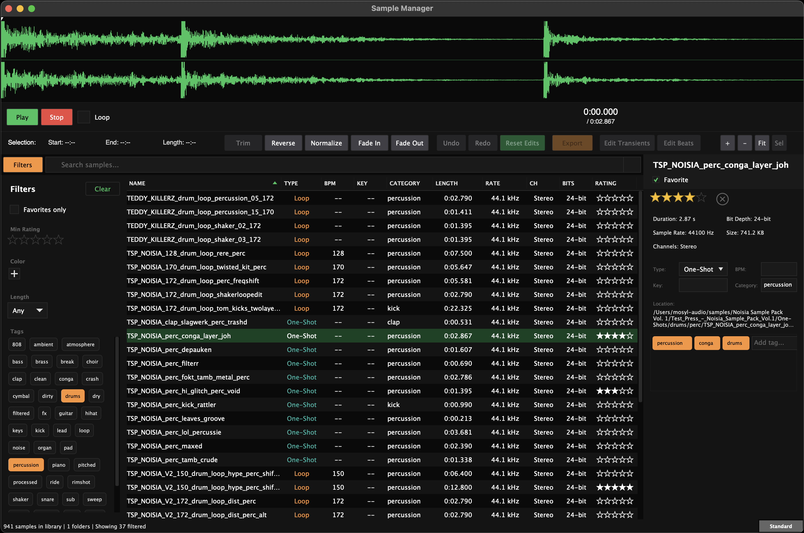 Sample Manager — browser view