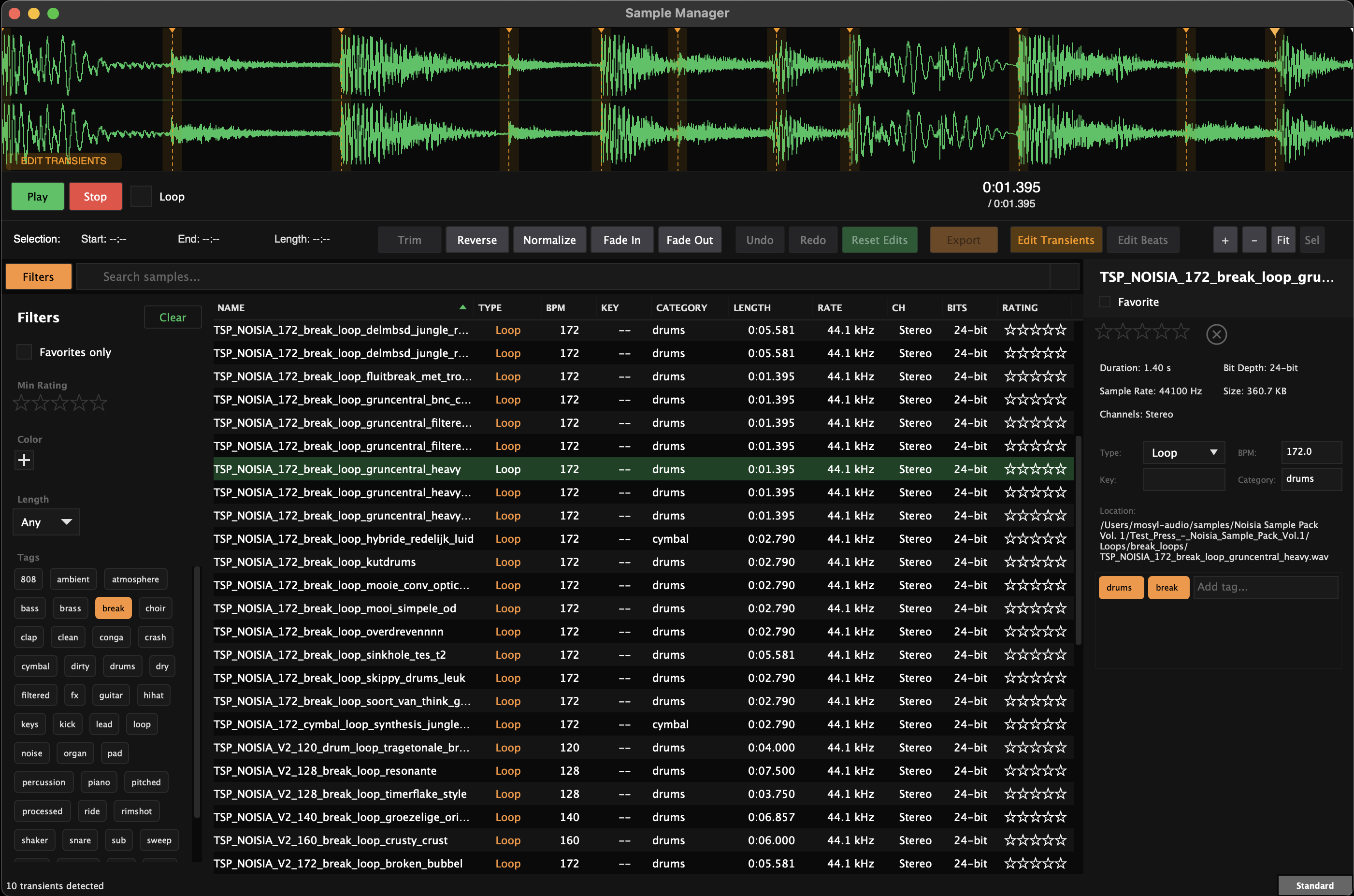 Sample Manager — editor view